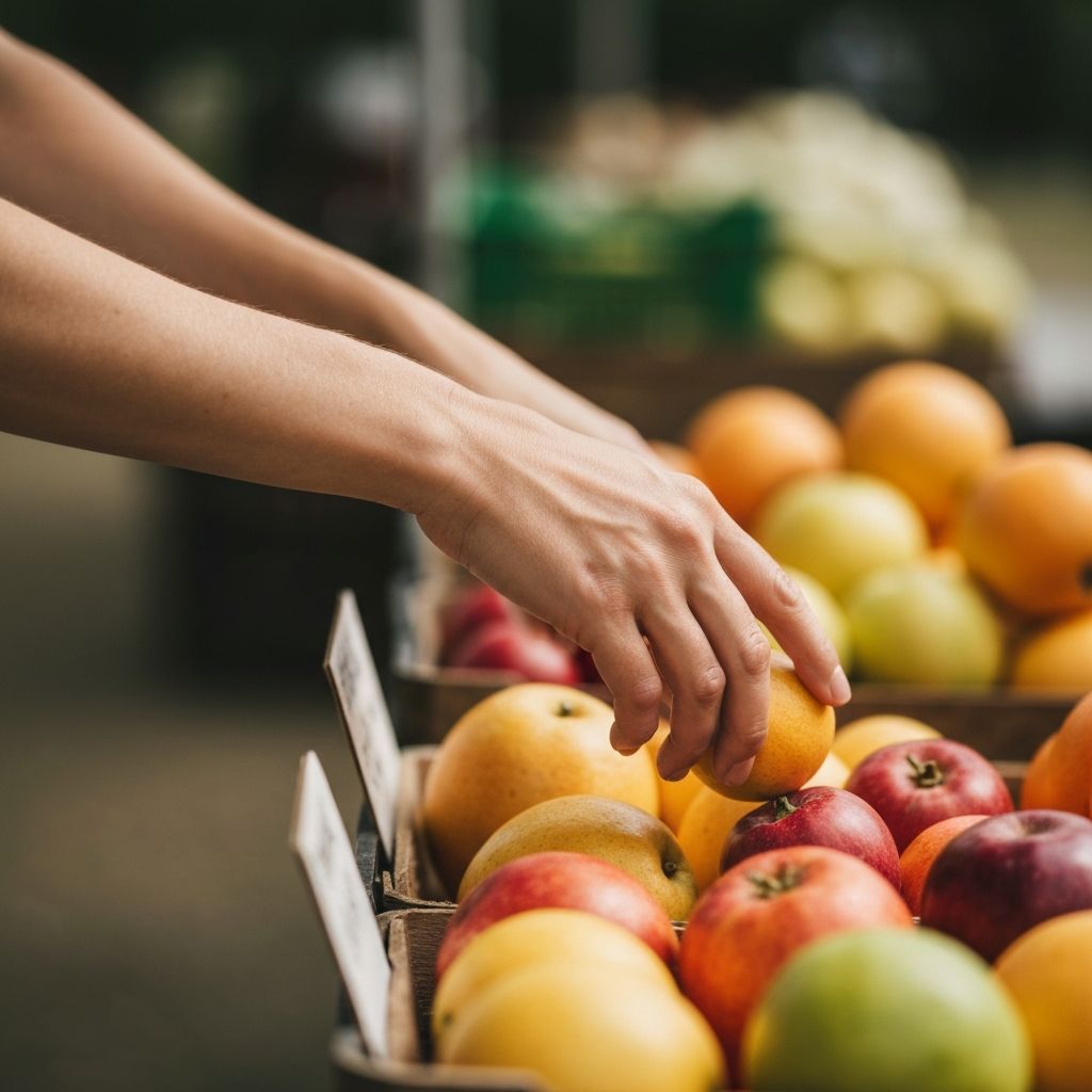 Mãos a escolher alimentos